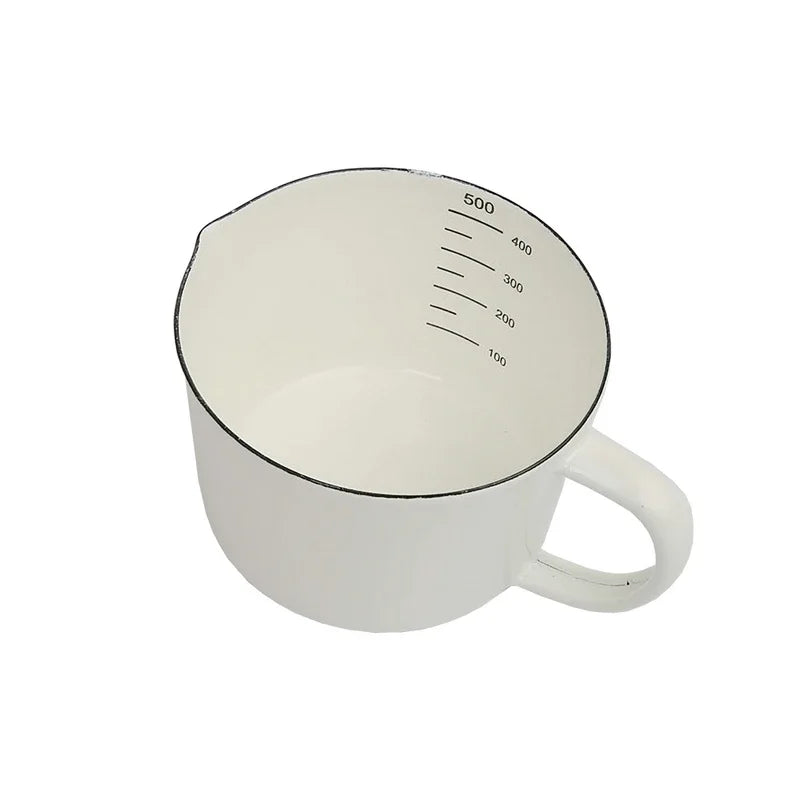 White Enamel Measuring & Milk Cup | Gas & Induction Safe | 500ml & 1000ml