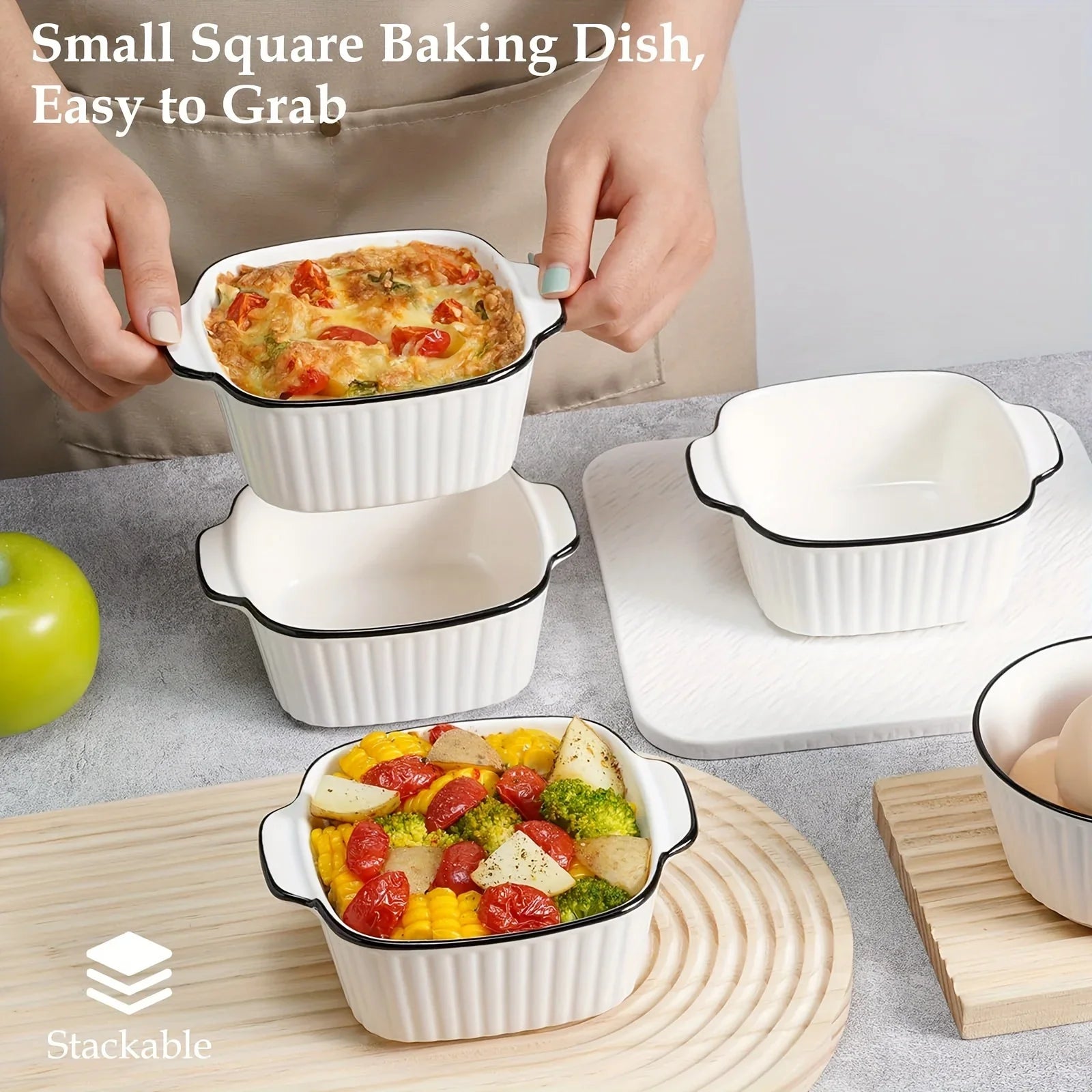 4-Piece Small Ceramic Baking Dishes with Handles – Air Fryer, Oven, Microwave & Dishwasher Safe, Great for Baking, Desserts, and Everyday Use