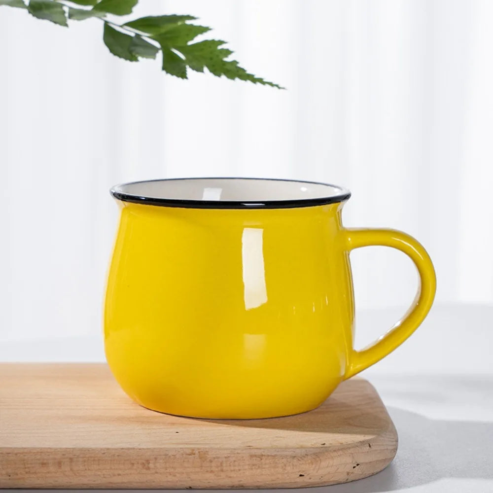 Nordic Ceramic Coffee Mug & Tea Cup – Solid Colour, Vintage Style, Available in 300ml & 400ml, Multiple Colours Yellow