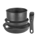 4-Piece Nonstick Cookware Set with Detachable Handle – Carbon Steel Stackable Frying Pans & Saucepan with Ceramic Coating, Best for Meat, Vegetables, and Omelets, Everyday Cooking, Space-Saving Stackable Design, Compatible with All Stovetops 4pcs Black Set