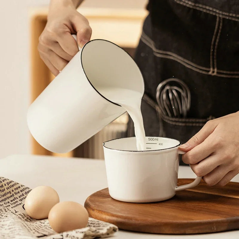White Enamel Measuring & Milk Cup | Gas & Induction Safe | 500ml & 1000ml