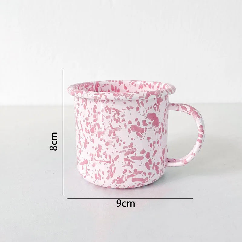 Retro Enamel Dinnerware | Splash Ink Pattern | Plates, Bowls, Cups & Spoons | Assorted Designs D-cup