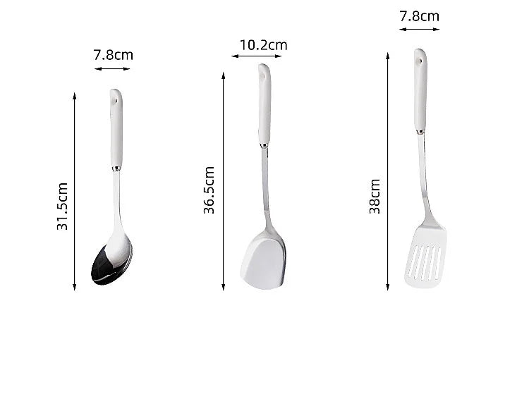 7-Piece Stainless Steel Kitchen Utensil Set with Ceramic Handle – Heat Resistant, Easy to Clean, Great for Cooking, Serving, and Everyday Kitchen Use