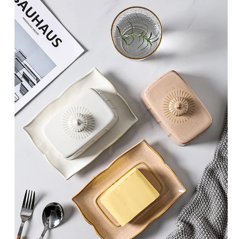 Enamel Butter & Cheese Dish with Lid | Retro Style | 19.3x14.2cm | 3 Colours
