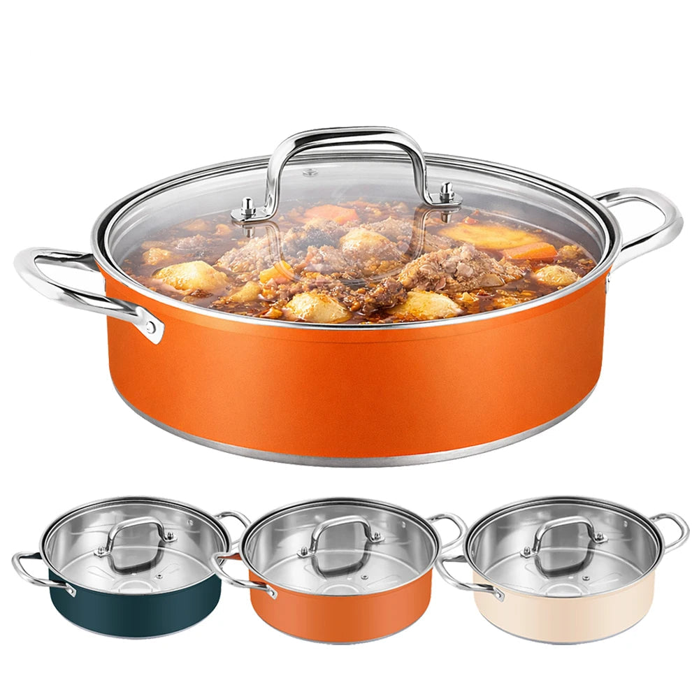 28cm Stainless Steel Stew Pot with Glass Lid – Induction Compatible, Suitable for Gas & Induction, Great for Soups, Stews, and Everyday Cooking