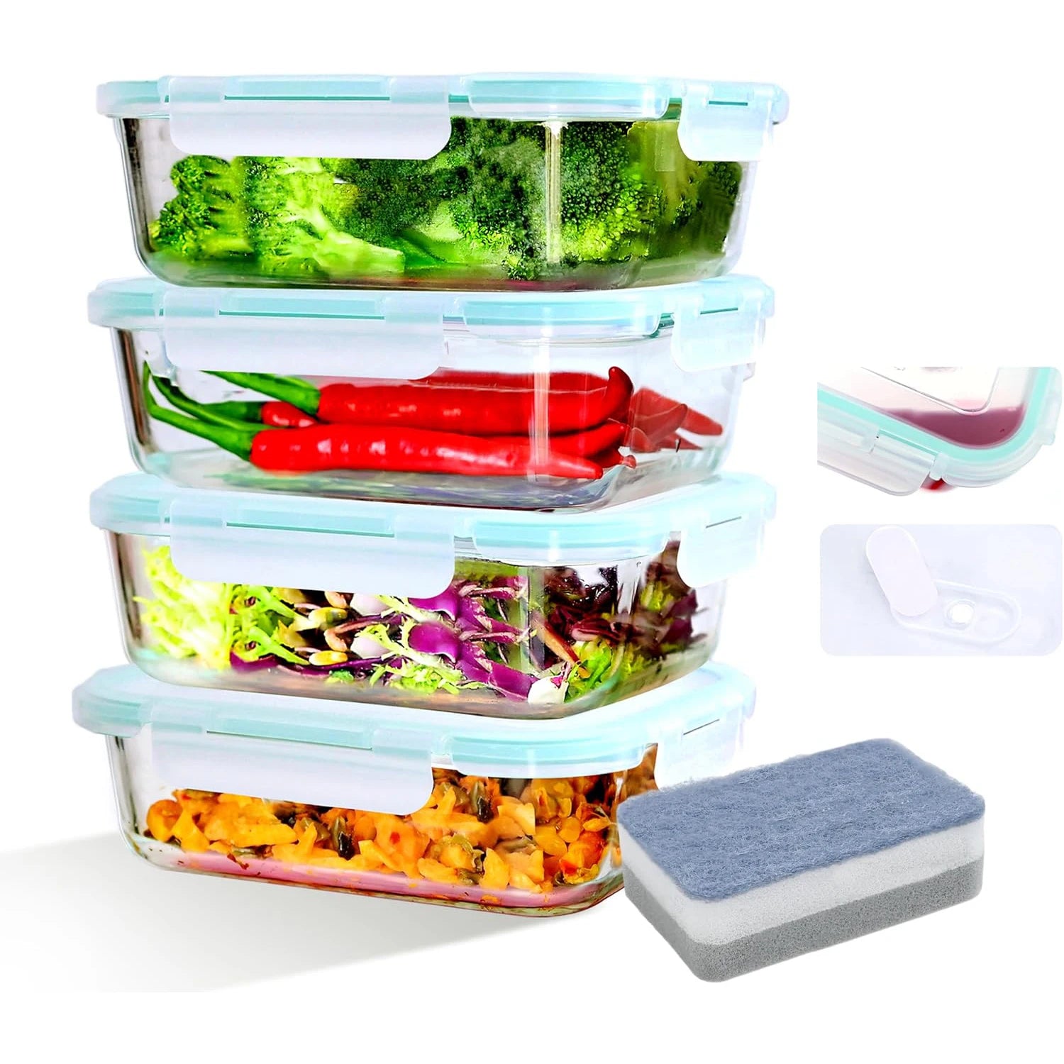 Borosilicate Glass Food Storage Containers with Snap-Lock Lids – BPA-Free, Microwave & Dishwasher Safe, Stackable, Available in 2, 4 & 6-Pack
