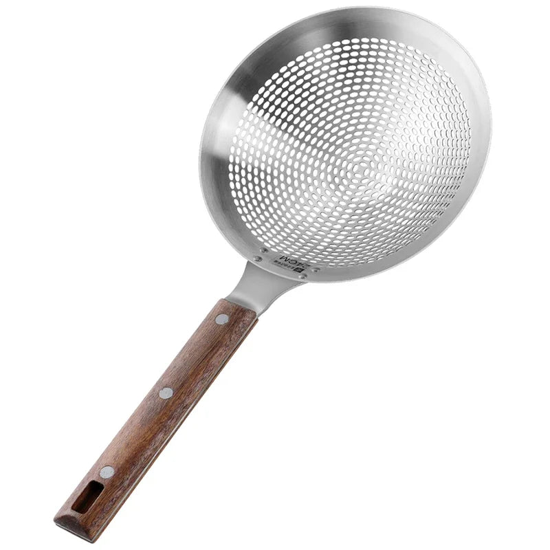 Extra Large 304 Stainless Steel Kitchen Mesh Strainer Skimmer with Sturdy Wooden Handle, Heavy-Duty Frying Strainer for Deep Frying, Boiling, Noodles, Pasta, Dumplings & Vegetables, Available in 22cm, 24cm, 26cm & 28cm Sizes