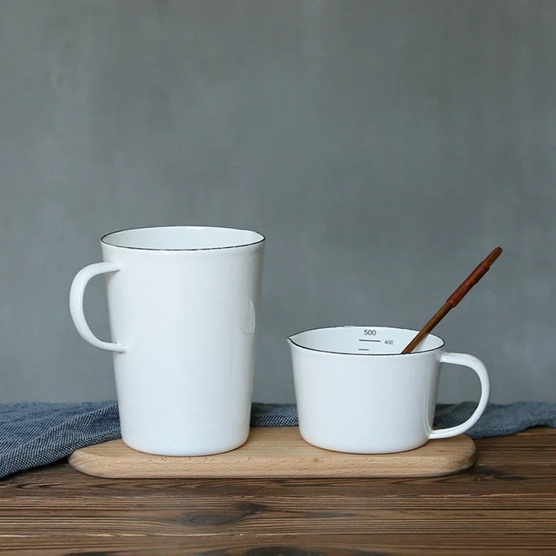 White Enamel Measuring & Milk Cup | Gas & Induction Safe | 500ml & 1000ml