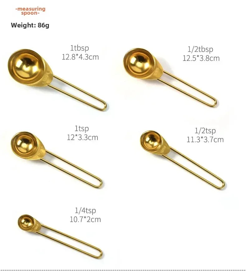 Golden Stainless Steel Measuring Cups & Spoons Set – Stackable Kitchen Baking Tools, Available as 4 Cups, 5 Spoons or 9-Piece Set
