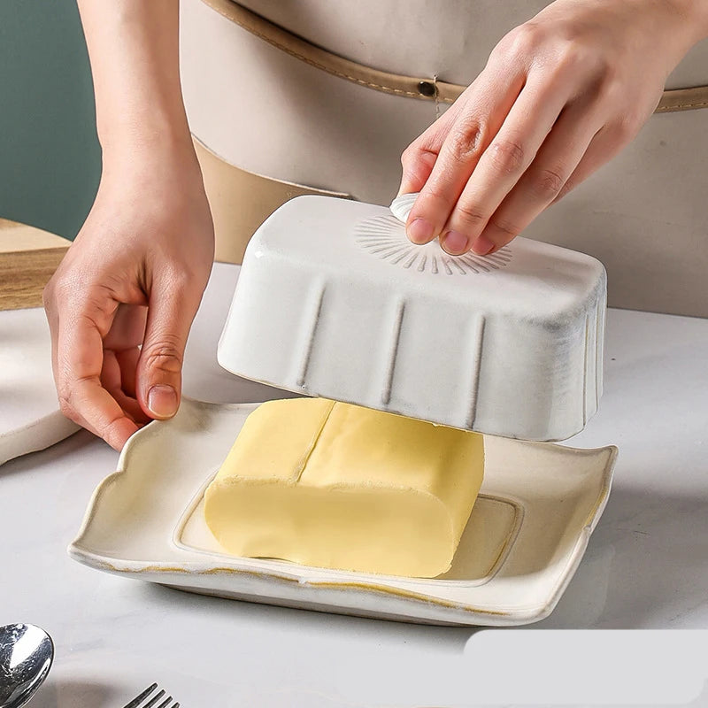 Enamel Butter & Cheese Dish with Lid | Retro Style | 19.3x14.2cm | 3 Colours