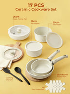 17-Piece Ceramic Non-Stick Cookware Set with Detachable Handles, Glass Lids, Plastic Storage Lids, Cooking Utensils & Pan Protectors, Die-Cast Aluminum Stackable Pots and Pans Set, Induction Compatible Frying Pans, Saucepans & Deep Frying Pan United Kingdom