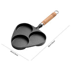 Three Hole Cast Iron Fried Egg Pan With Wooden Handle Breakfast Pancake Pan Nonstick Egg Pan