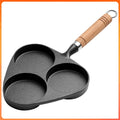 Three Hole Cast Iron Fried Egg Pan With Wooden Handle Breakfast Pancake Pan Nonstick Egg Pan