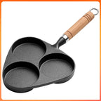 Three Hole Cast Iron Fried Egg Pan With Wooden Handle Breakfast Pancake Pan Nonstick Egg Pan
