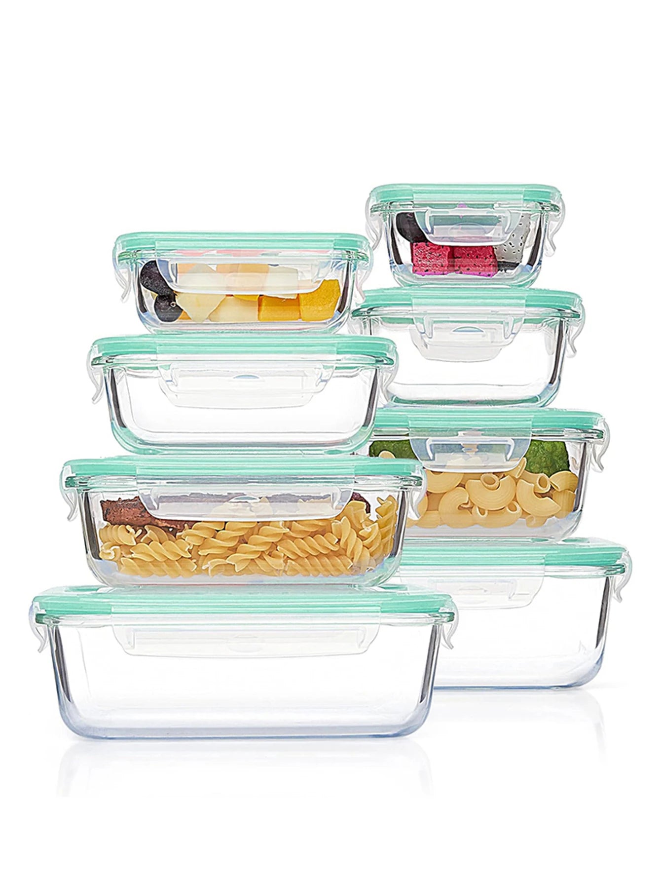8-Piece Glass Food Storage Container Set with Lids – Microwave, Dishwasher & Fridge Safe, Meal Prep Rectangular Lunch Boxes