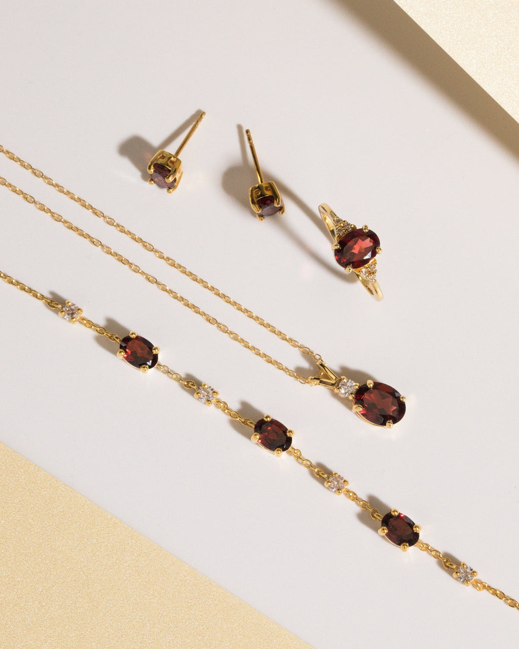 Garnet Oval Stud Earrings in 18k Gold Vermeil