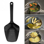 Multi-Purpose Anti-Slip Kitchen Scoop Strainer/Colander – Large Perforated Food Scoop for Draining, Scooping, Filtering Soup, Pasta & Vegetables, with Hanging Hole for Easy Storage, Available in Black, Yellow & Red