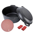 Pre-Seasoned 26cm Cast Iron Dutch Oven with Skillet Lid, Dual Handles – 2-in-1 Combo Pot & Pan Set – Includes Anti-Slip Mat & Silicone Clips, Multi-Purpose Cookware Set, Best for Frying, Searing,Stewing, Roasting, Bread, Baking, Camping & BBQ United Kingdom
