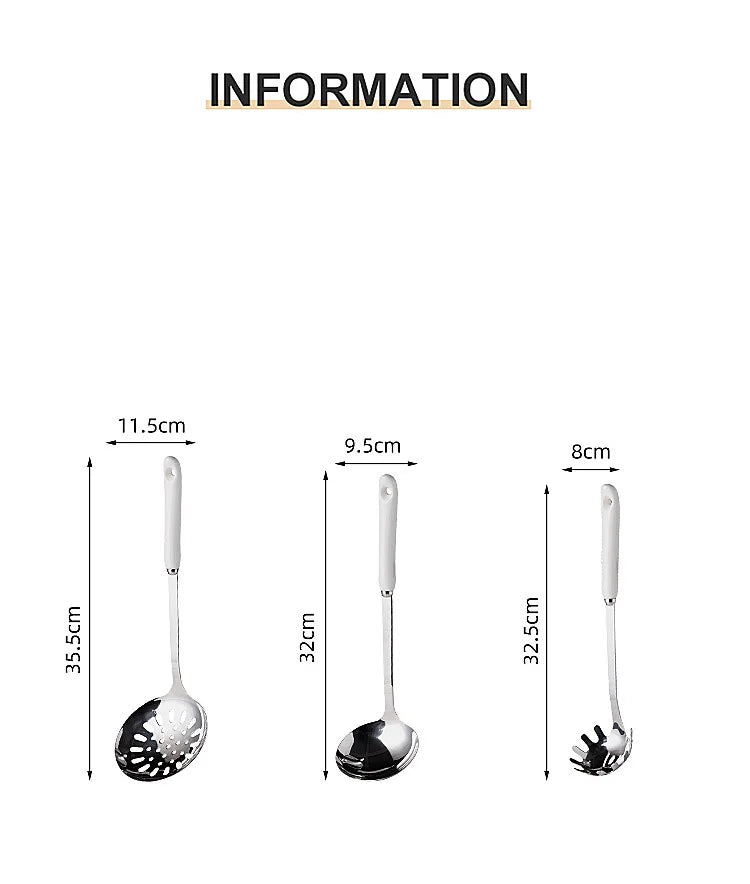 7-Piece Stainless Steel Kitchen Utensil Set with Ceramic Handle – Heat Resistant, Easy to Clean, Great for Cooking, Serving, and Everyday Kitchen Use