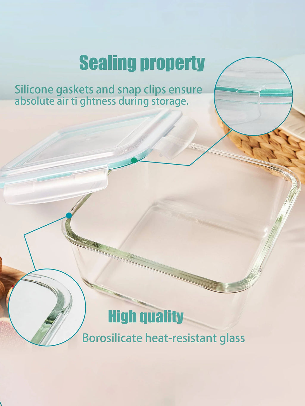 8-Piece Glass Food Storage Container Set with Lids – Microwave, Dishwasher & Fridge Safe, Meal Prep Rectangular Lunch Boxes