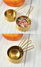 Golden Stainless Steel Measuring Cups & Spoons Set – Stackable Kitchen Baking Tools, Available as 4 Cups, 5 Spoons or 9-Piece Set