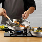 Tri-Ply Stainless Steel Frying Pan 8 Inch 10 Inch Induction Cooking Pan Skillet Fast Heating Chef's Pan Skillet Oven Safe