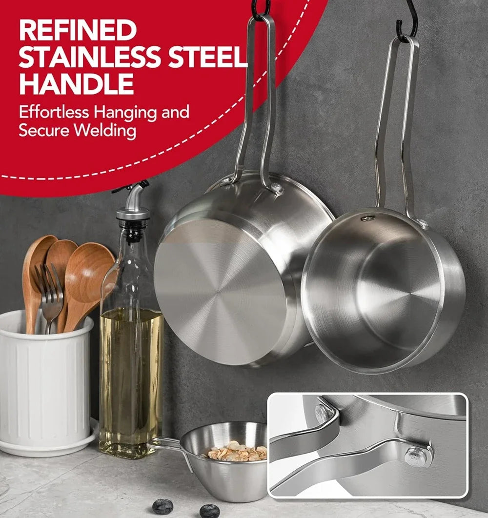 Stainless Steel Saucepan, 16cm/1QT – Induction Compatible with Glass Lid, great for boiling, steaming, and cooking sauces, soups, and small portions.