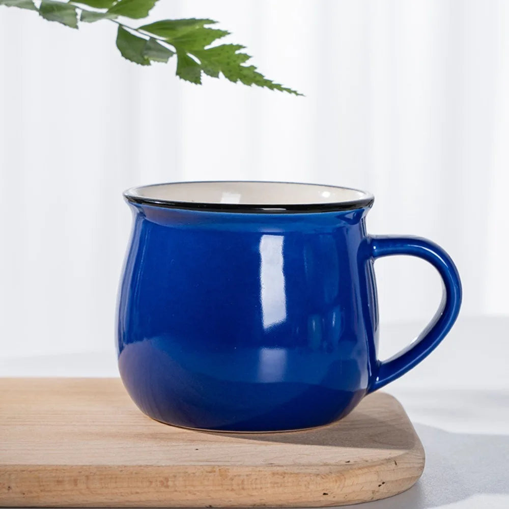 Nordic Ceramic Coffee Mug & Tea Cup – Solid Colour, Vintage Style, Available in 300ml & 400ml, Multiple Colours Dark Blue