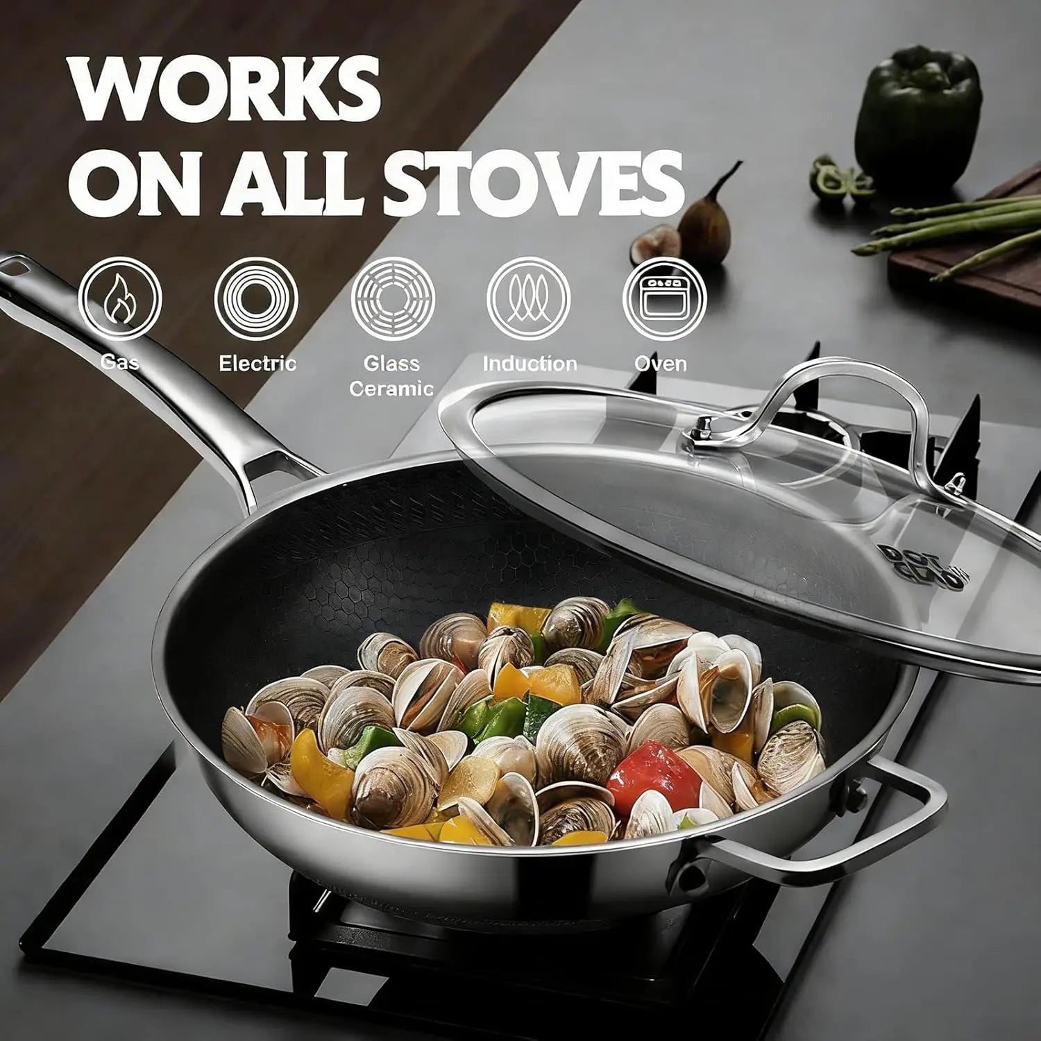Stainless Steel Honeycomb Wok Pan | Tri-Ply 316