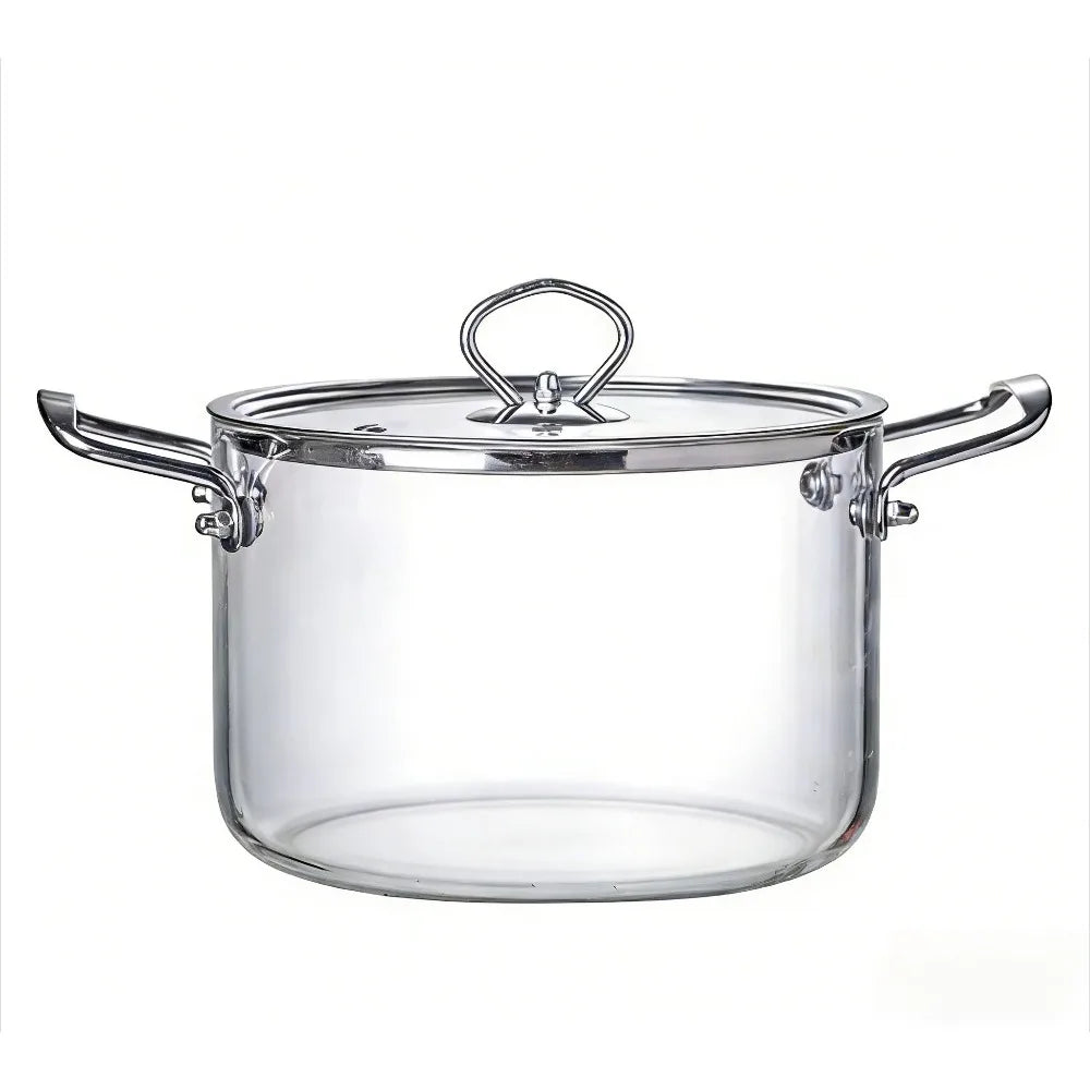 3.5L Transparent Glass Stockpot with Lid – Gold-Toned Stainless Steel Double Handles, Heat-Resistant & See-Through Cooking Pot Ideal for Stews, Soups, Pasta, Milk & More – Safe for Gas & Induction – Available in Gold-Toned or Silver-Toned Handle and Lid