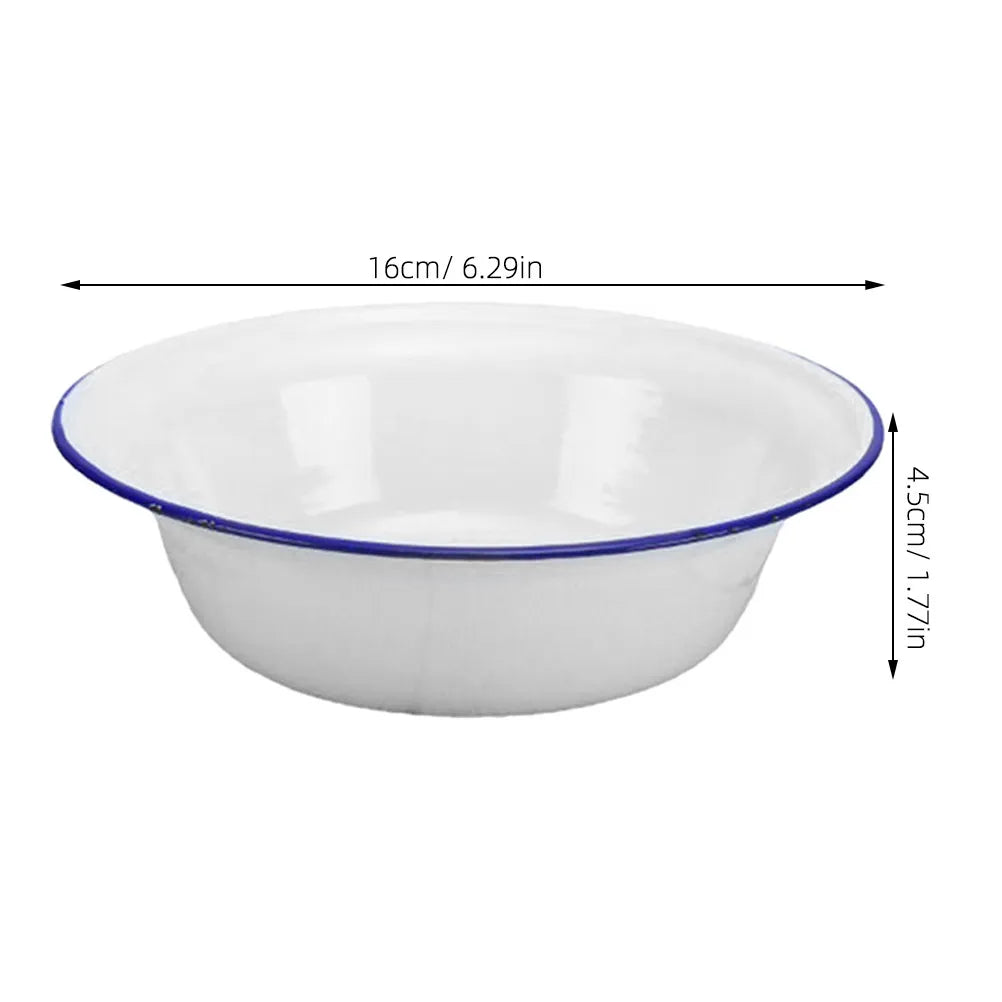 Vintage White Enamel Mixing Bowl | Retro Household Enamelware | 2 Sizes 16X16X4.5CM