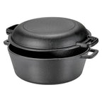 Pre-Seasoned 26cm Cast Iron Dutch Oven with Skillet Lid, Dual Handles – 2-in-1 Combo Pot & Pan Set – Includes Anti-Slip Mat & Silicone Clips, Multi-Purpose Cookware Set, Best for Frying, Searing,Stewing, Roasting, Bread, Baking, Camping & BBQ