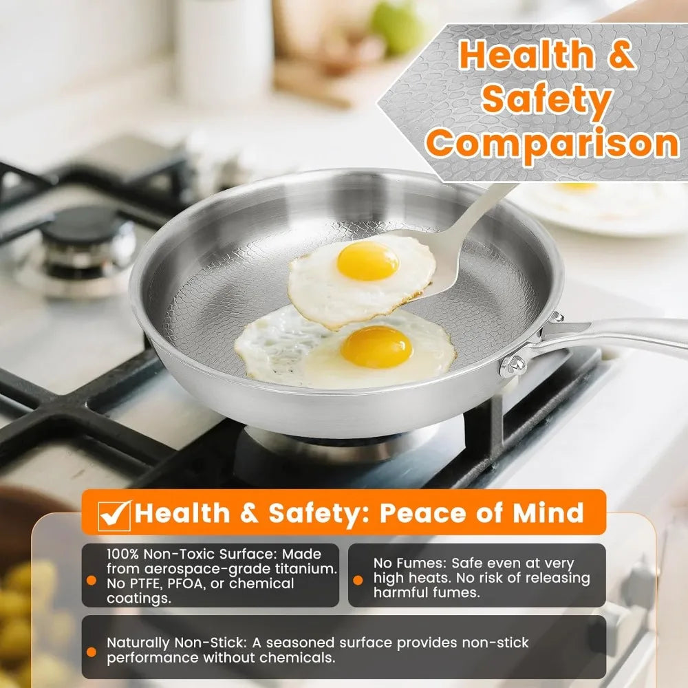 Titanium Interior Frying Pan with Glass Lid – Uncoated, Fish Scale Hammer Pattern, Gas & Induction Compatible | 26cm, 28cm & 30cm