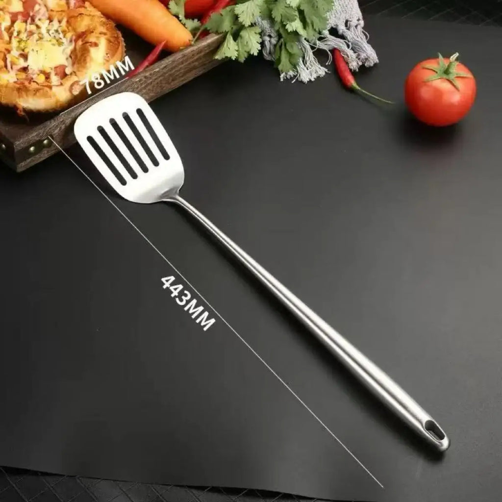 Stainless Steel Kitchen Utensils Set – Includes Slotted Turner, Ladle, Wok Spatula & Skimmer, Heat-Resistant for everyday cooking convenience.