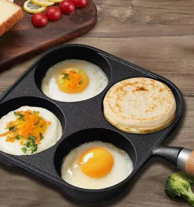 Cast Iron 4-Hole Breakfast Egg Pan – Gas & Induction Compatible | 4 Shape Options