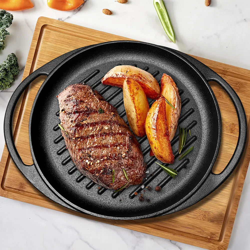 Iron Grill Pan with Dual Handles - 10 Inch