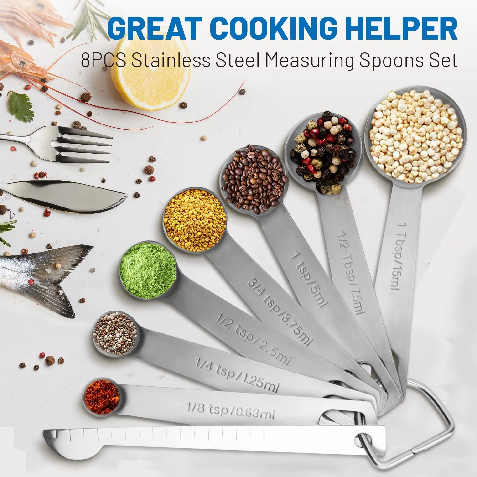 Stainless Steel Measuring Spoons Set of 8
