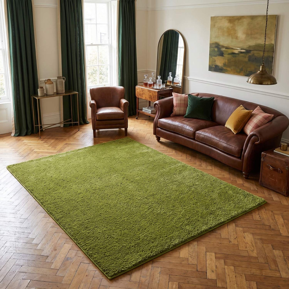 Solid Green Shaggy Rug