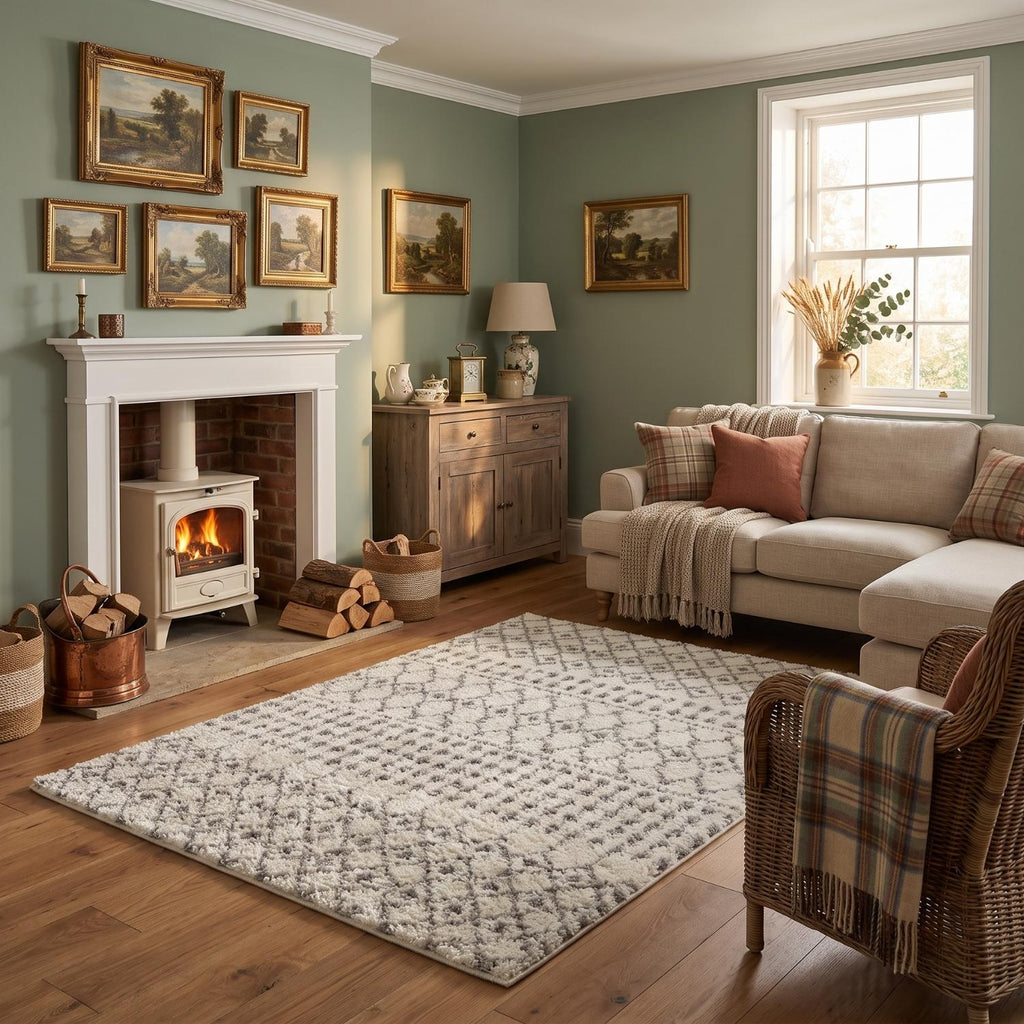 Moroccan Ivory Grey Shaggy Rug