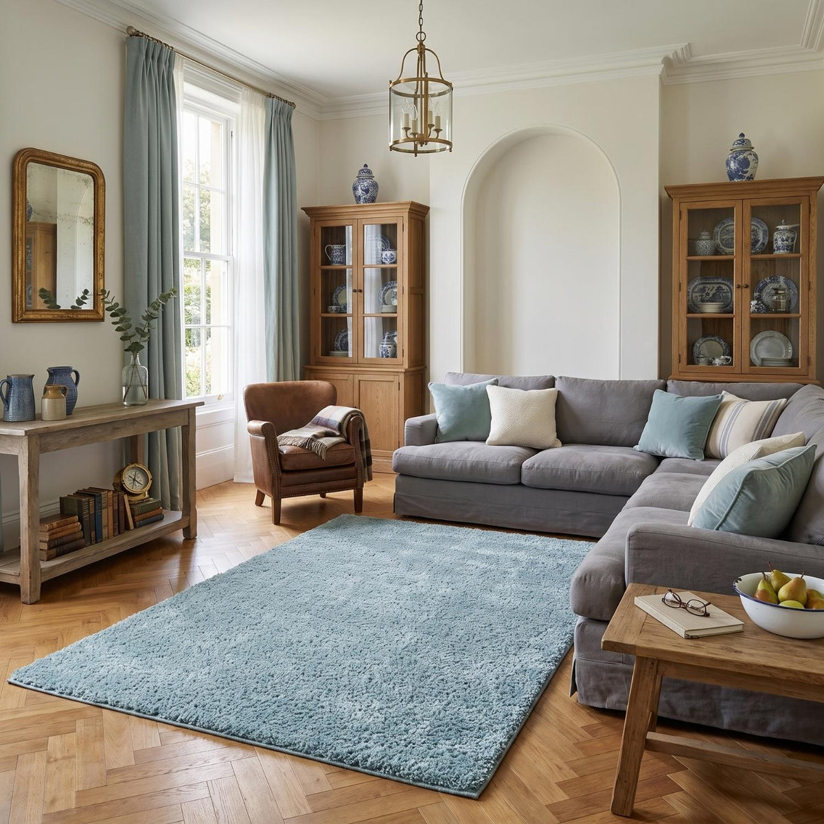 Solid Duck Egg Blue Shaggy Rug