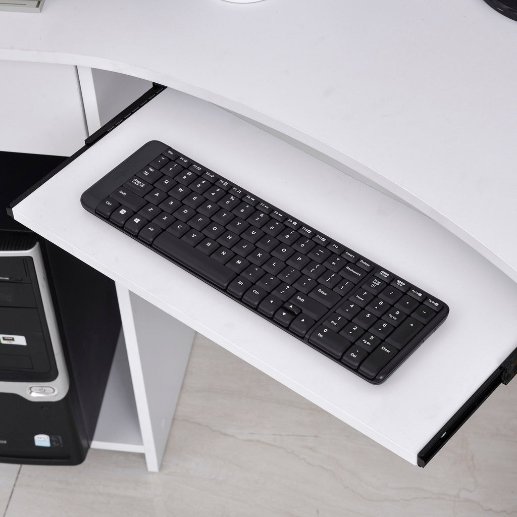 L-Shaped Corner Computer Desk with 2 Shelves, Wide Worktop, Keyboard Tray, Drawer and CPU Stand, Home Office Study Bedroom Furniture, White