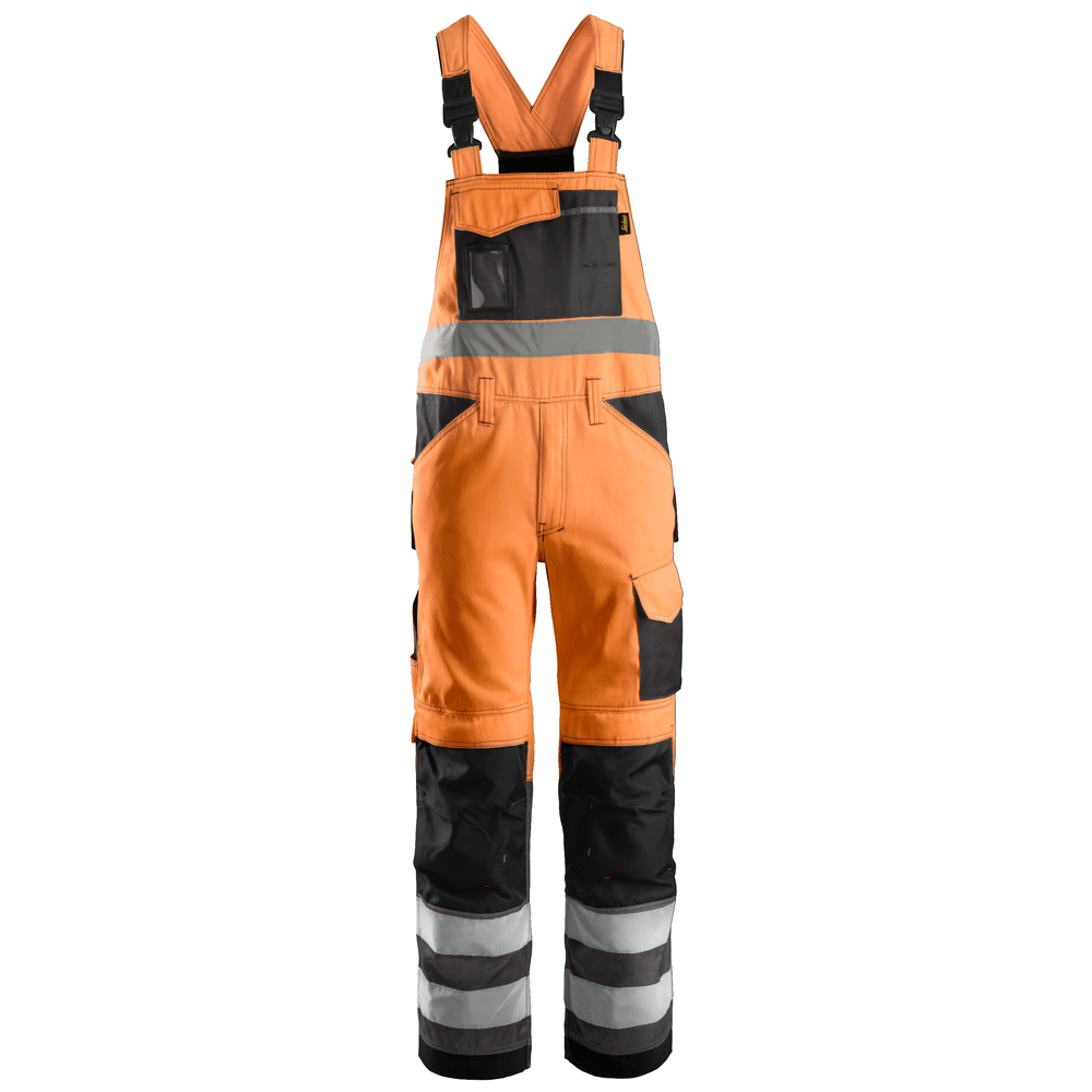 Snickers 0113 Hi-Vis Bib & Brace Trousers, Class 2 Various Colours Hi-Vis Orange