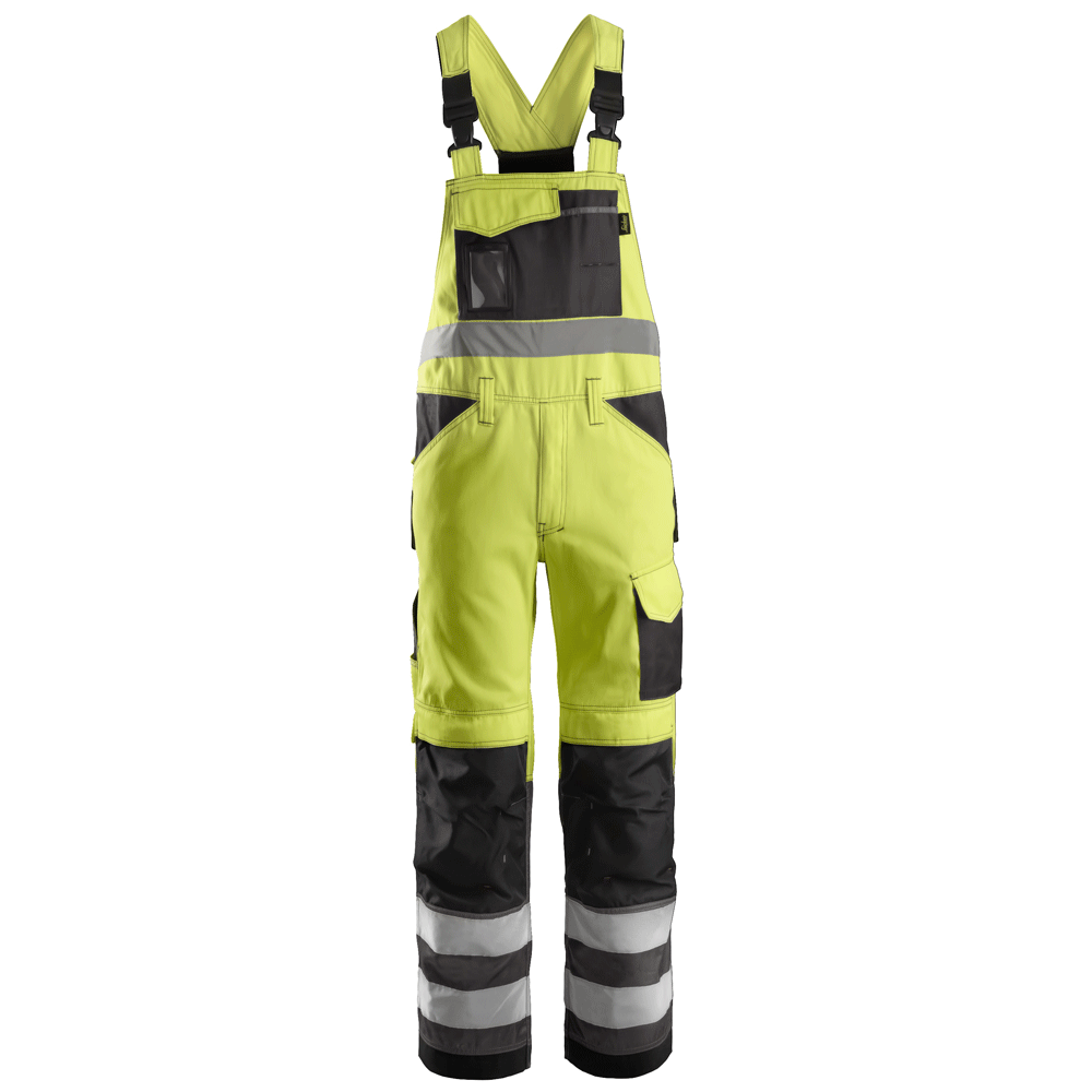 Snickers 0113 Hi-Vis Bib & Brace Trousers, Class 2 Various Colours Hi-Vis Yellow