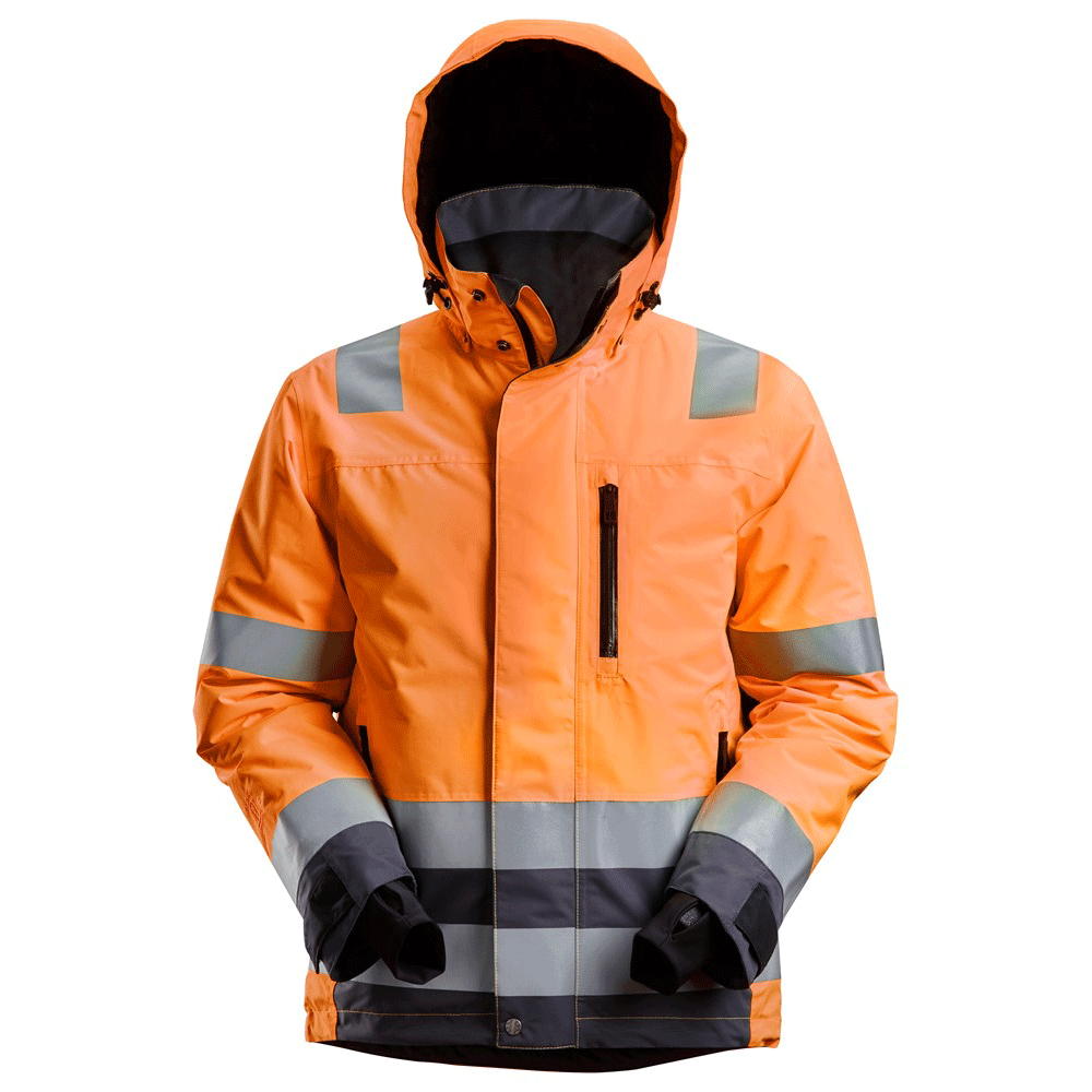 Snickers 1132 AllroundWork, Hi-Vis Class 3 Waterproof Insulated Jacket Hi-Vis Orange Steel Grey