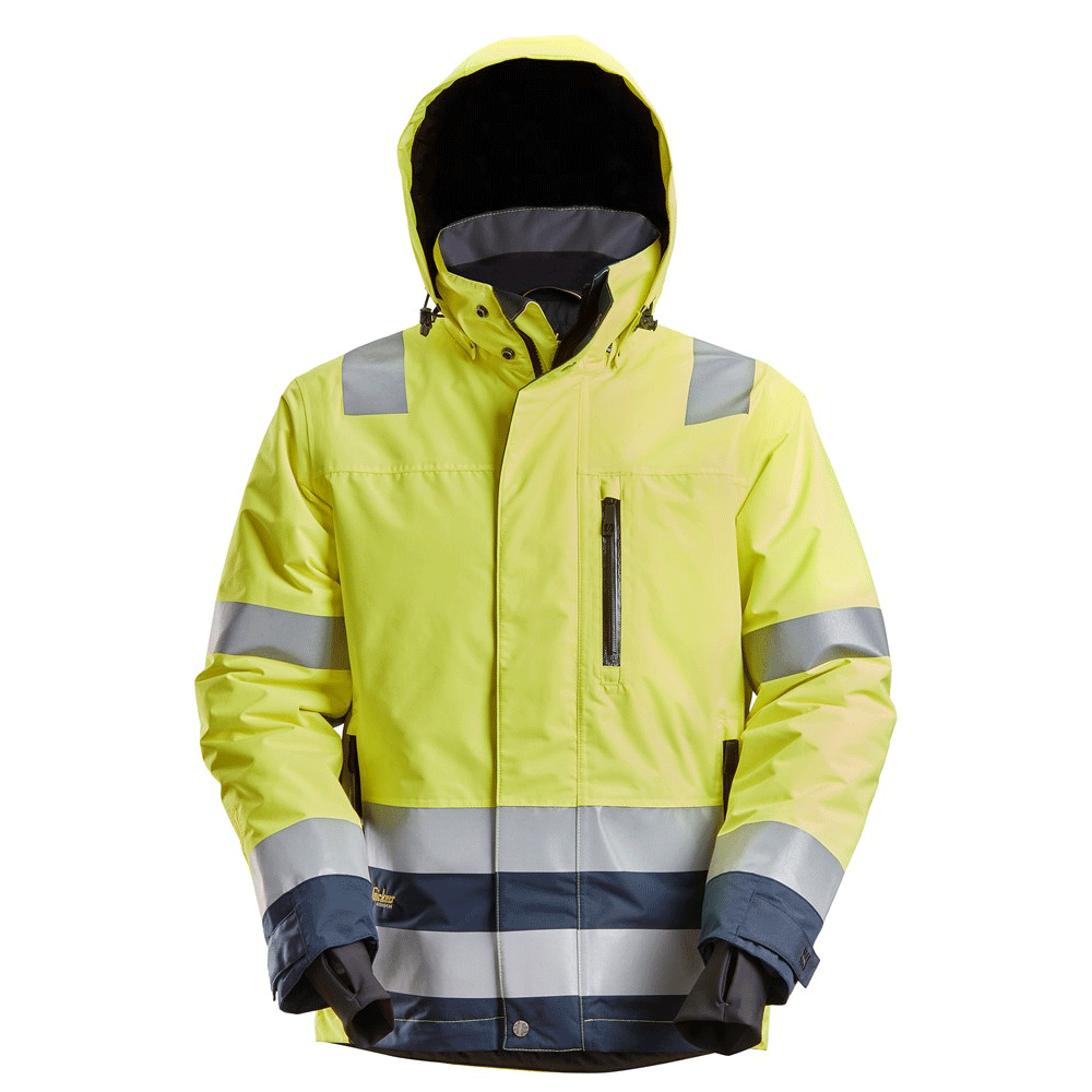 Snickers 1132 AllroundWork, Hi-Vis Class 3 Waterproof Insulated Jacket Hi-Vis Yellow Navy