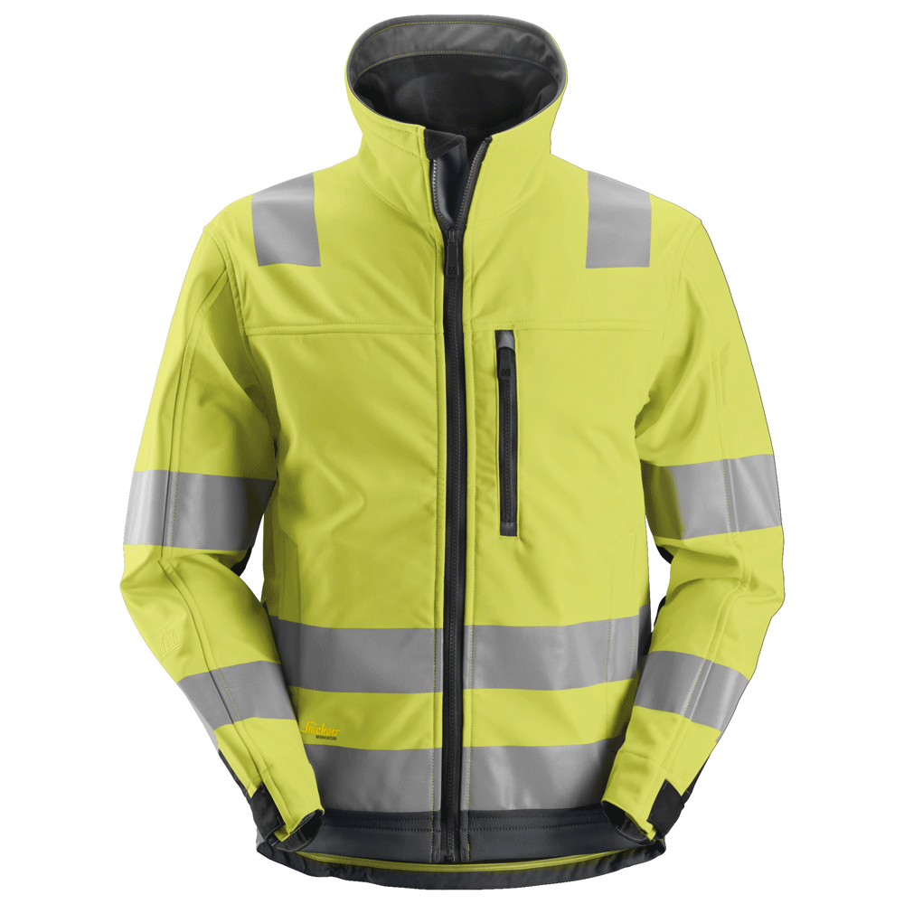 Snickers 1230 AllroundWork Hi-Vis Softshell Jacket CL3 Various Colours Hi-Vis Yellow Steel Grey