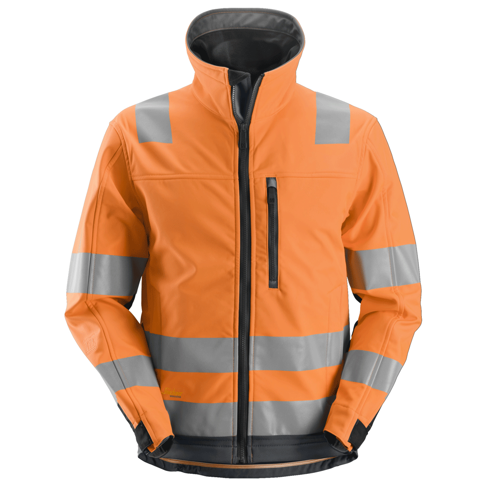 Snickers 1230 AllroundWork Hi-Vis Softshell Jacket CL3 Various Colours Hi-Vis Orange Steel Grey