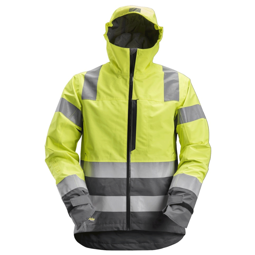 Snickers 1330 AllroundWork, Hi-Vis Waterproof Shell Jacket Class 3 Various Colours Yellow - Steel Grey