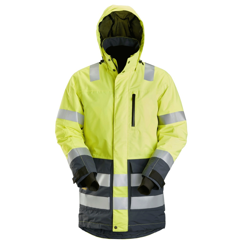 Snickers 1830 AllroundWork, Hi-Vis Waterproof Parka Jacket Class 3 Various Colours Yellow Steel Grey