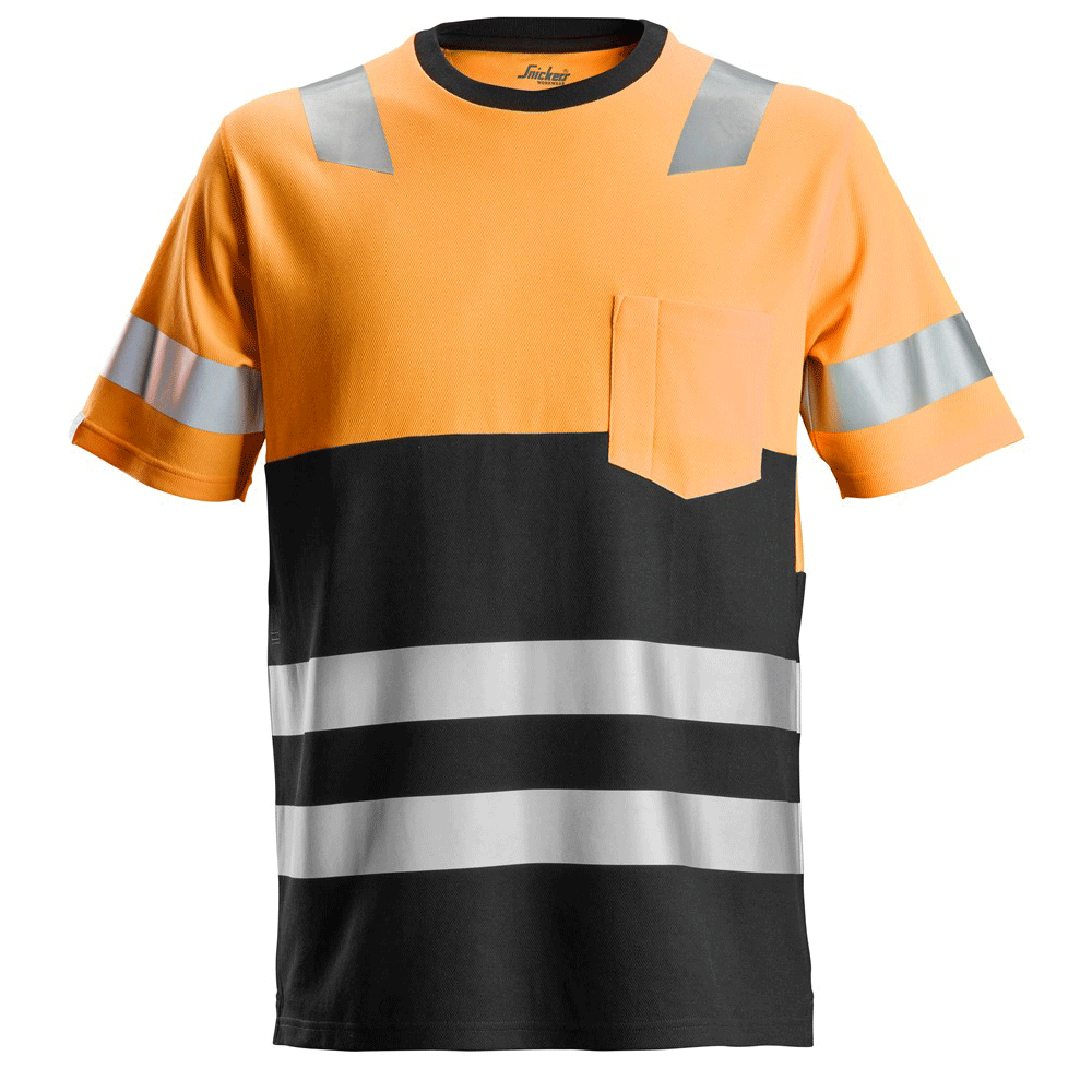 Snickers 2534 AllroundWork, Hi-Vis T-Shirt CL 1 Various Colours Orange Black